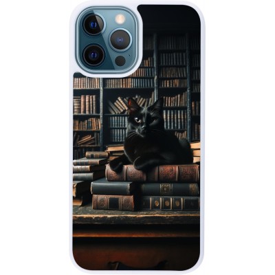 Coque iPhone 12 / 12 Pro - Silicone rigide blanc Chat livres sombres