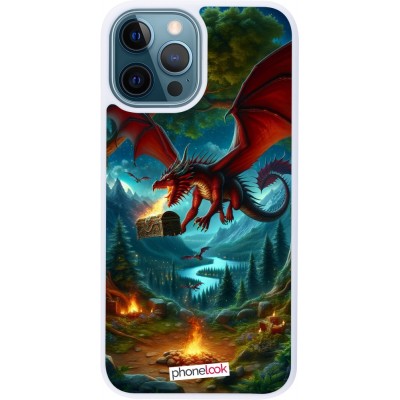 Coque iPhone 12 / 12 Pro - Silicone rigide blanc Dragon Volant Forêt Trésor