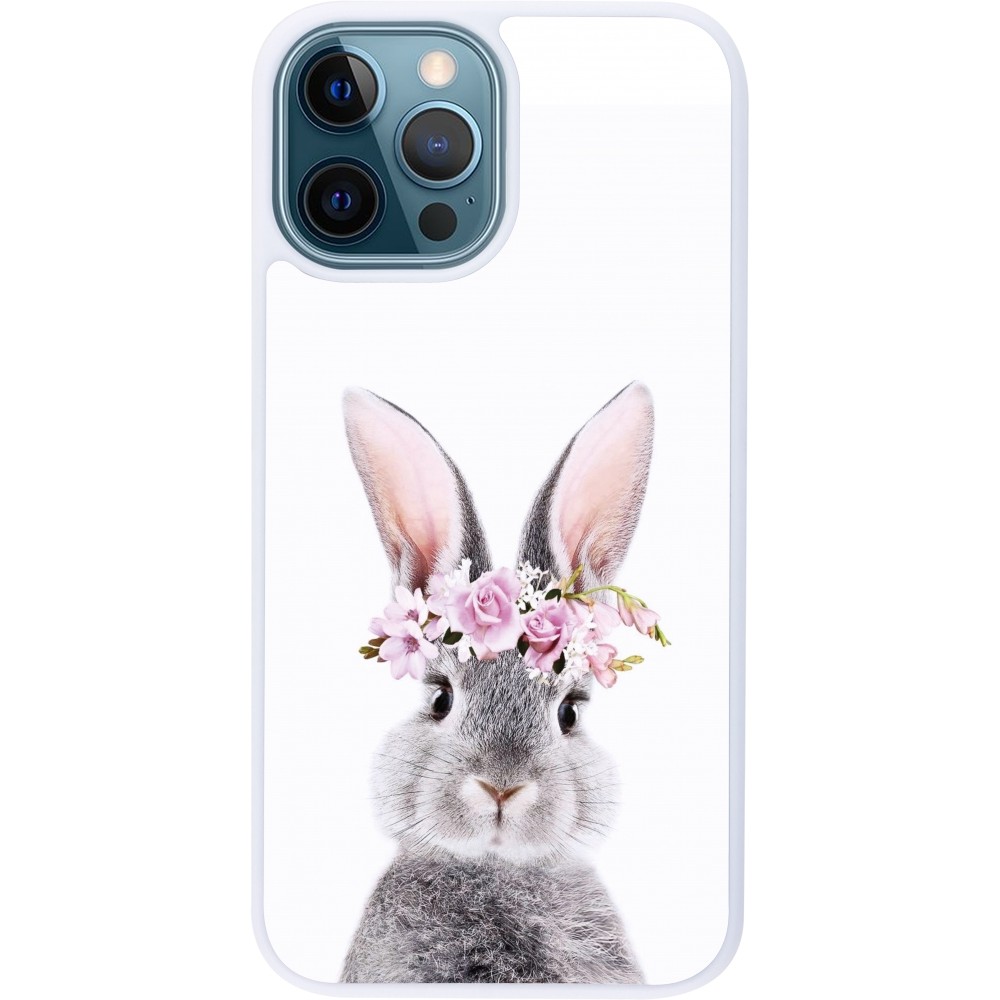 Coque iPhone 12 / 12 Pro - Silicone rigide blanc Easter 2023 flower bunny