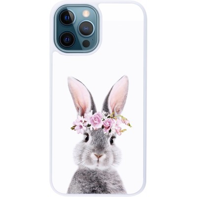 Coque iPhone 12 / 12 Pro - Silicone rigide blanc Easter 2023 flower bunny