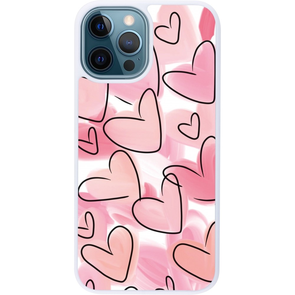 Coque iPhone 12 / 12 Pro - Silicone rigide blanc Easter 2023 pink hearts