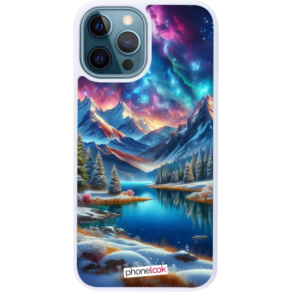 Coque iPhone 12 / 12 Pro - Silicone rigide blanc Fantasy Mountain Lake Sky Stars