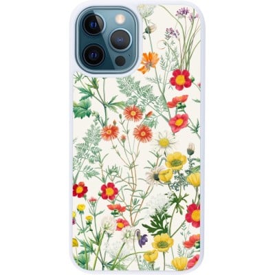 Coque iPhone 12 / 12 Pro - Silicone rigide blanc Flora Botanical Wildlife