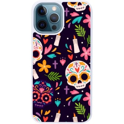 Coque iPhone 12 / 12 Pro - Silicone rigide blanc Halloween 2023 mexican style