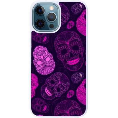 Coque iPhone 12 / 12 Pro - Silicone rigide blanc Halloween 2023 pink skulls