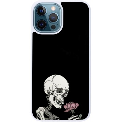 Coque iPhone 12 / 12 Pro - Silicone rigide blanc Halloween 2023 rose and skeleton