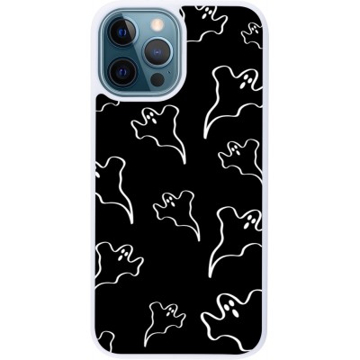 Coque iPhone 12 / 12 Pro - Silicone rigide blanc Halloween 2024 black and white ghosts