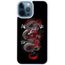 Coque iPhone 12 / 12 Pro - Silicone rigide blanc Japanese style Dragon Tattoo Red Black