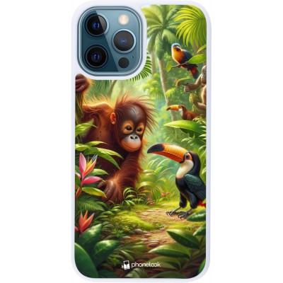 Coque iPhone 12 / 12 Pro - Silicone rigide blanc Jungle Tropicale Tayrona