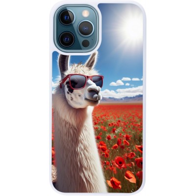 Coque iPhone 12 / 12 Pro - Silicone rigide blanc Lama Chic en Coquelicot