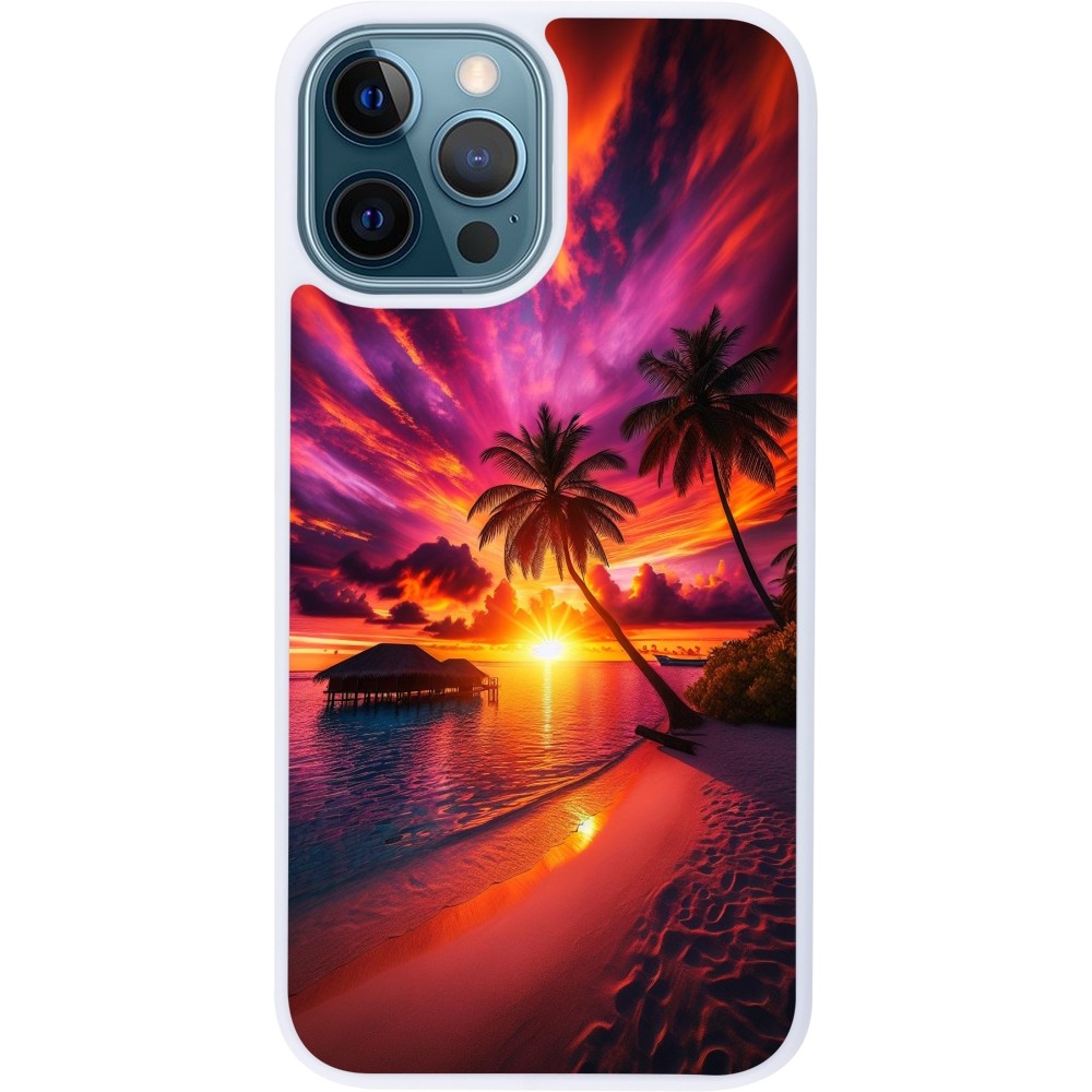 Coque iPhone 12 / 12 Pro - Silicone rigide blanc Maldives Dusk Bliss