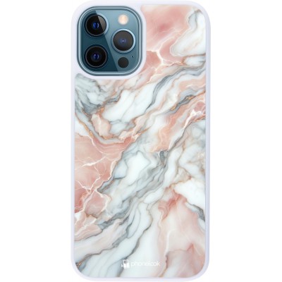 Coque iPhone 12 / 12 Pro - Silicone rigide blanc Marbre Rose Lumineux