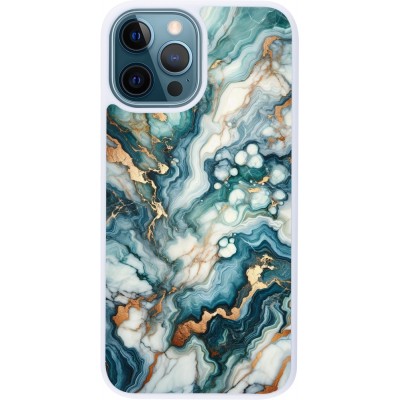 Coque iPhone 12 / 12 Pro - Silicone rigide blanc Marbre Vert Bleu Doré