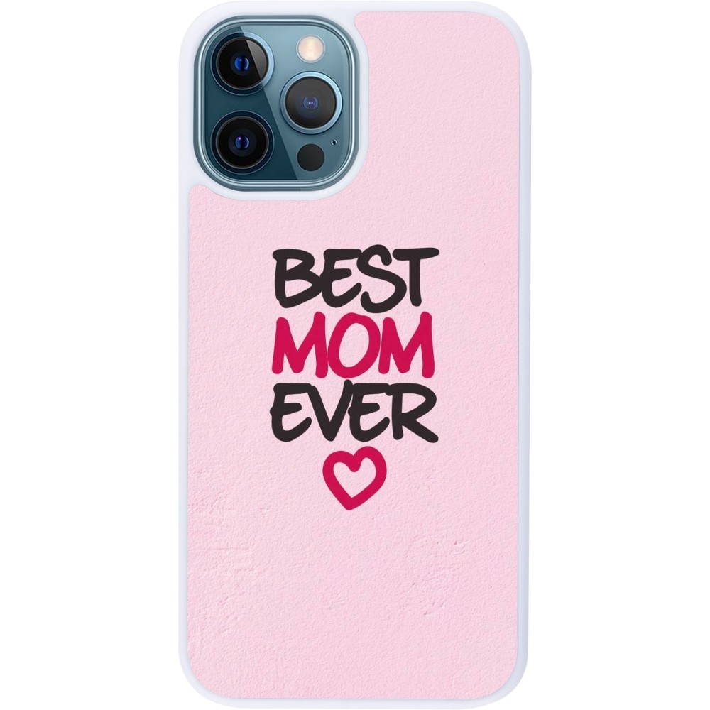 Coque iPhone 12 / 12 Pro - Silicone rigide blanc Mom 2023 best Mom ever pink