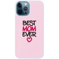 Coque iPhone 12 / 12 Pro - Silicone rigide blanc Mom 2023 best Mom ever pink