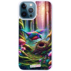 Coque iPhone 12 / 12 Pro - Silicone rigide blanc Oiseau Nid Forêt