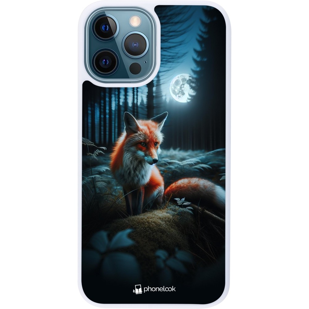 Coque iPhone 12 / 12 Pro - Silicone rigide blanc Renard lune forêt