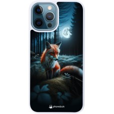 Coque iPhone 12 / 12 Pro - Silicone rigide blanc Renard lune forêt