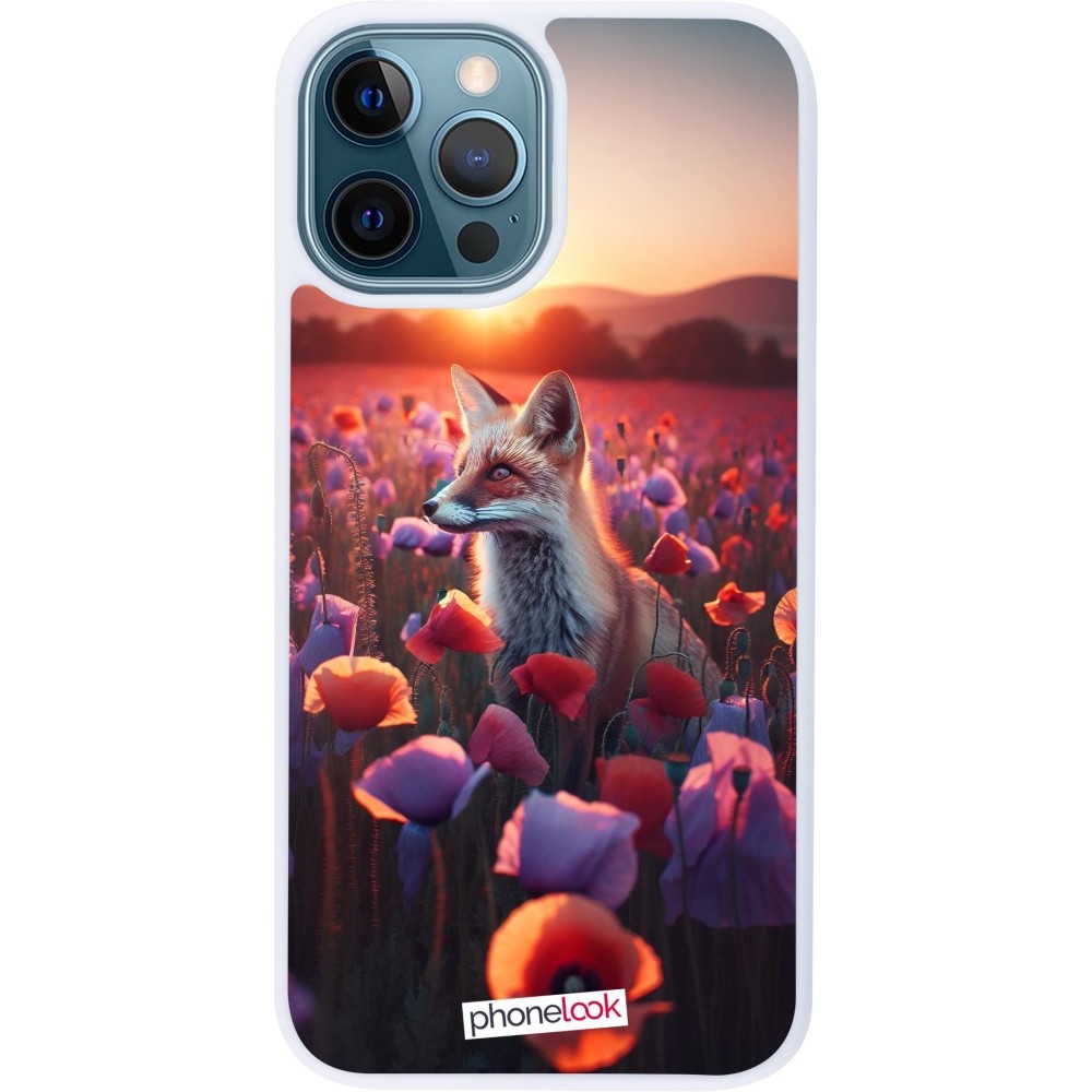 Coque iPhone 12 / 12 Pro - Silicone rigide blanc Renard pourpre au crépuscule