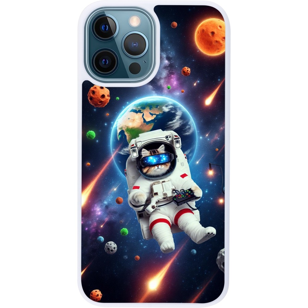 Coque iPhone 12 / 12 Pro - Silicone rigide blanc VR SpaceCat Odyssey