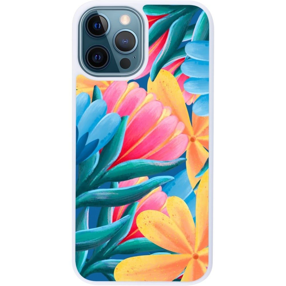 Coque iPhone 12 / 12 Pro - Silicone rigide blanc Spring 23 colorful flowers