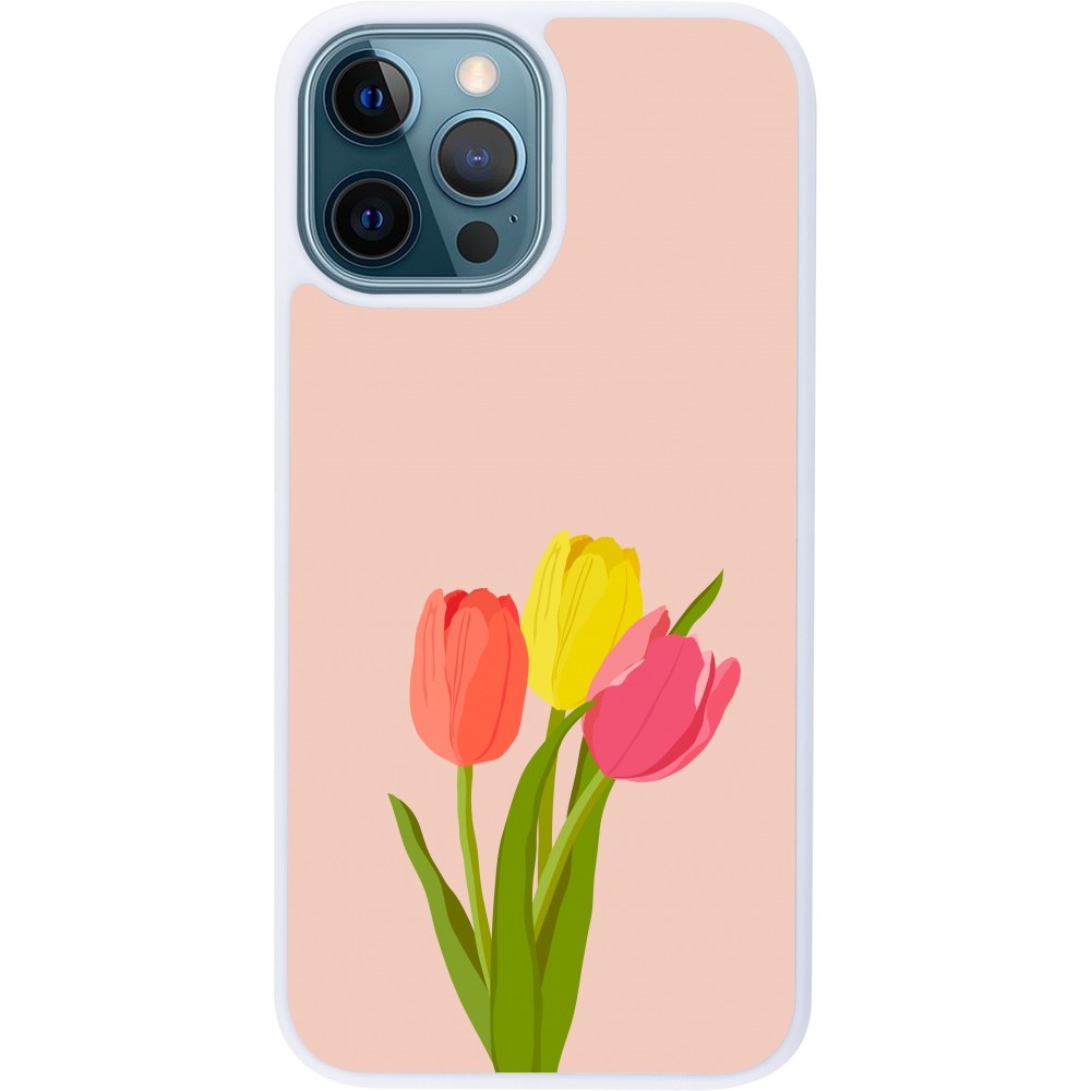 Coque iPhone 12 / 12 Pro - Silicone rigide blanc Spring 23 tulip trio