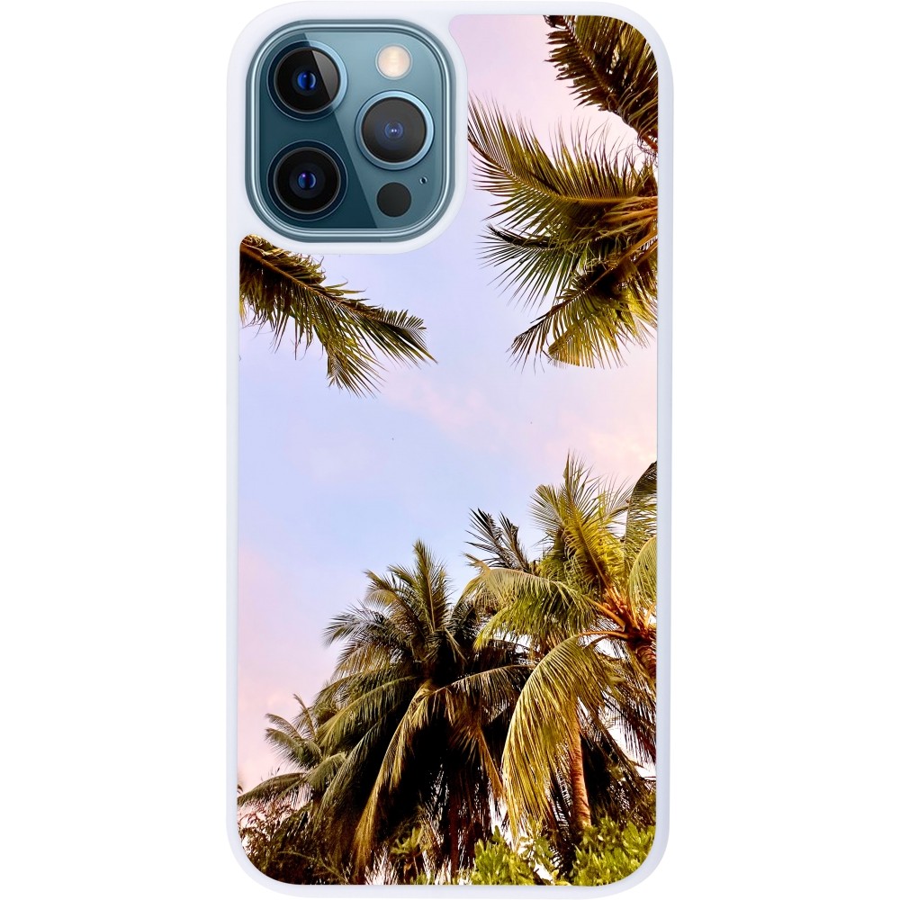 Coque iPhone 12 / 12 Pro - Silicone rigide blanc Summer 2023 palm tree vibe