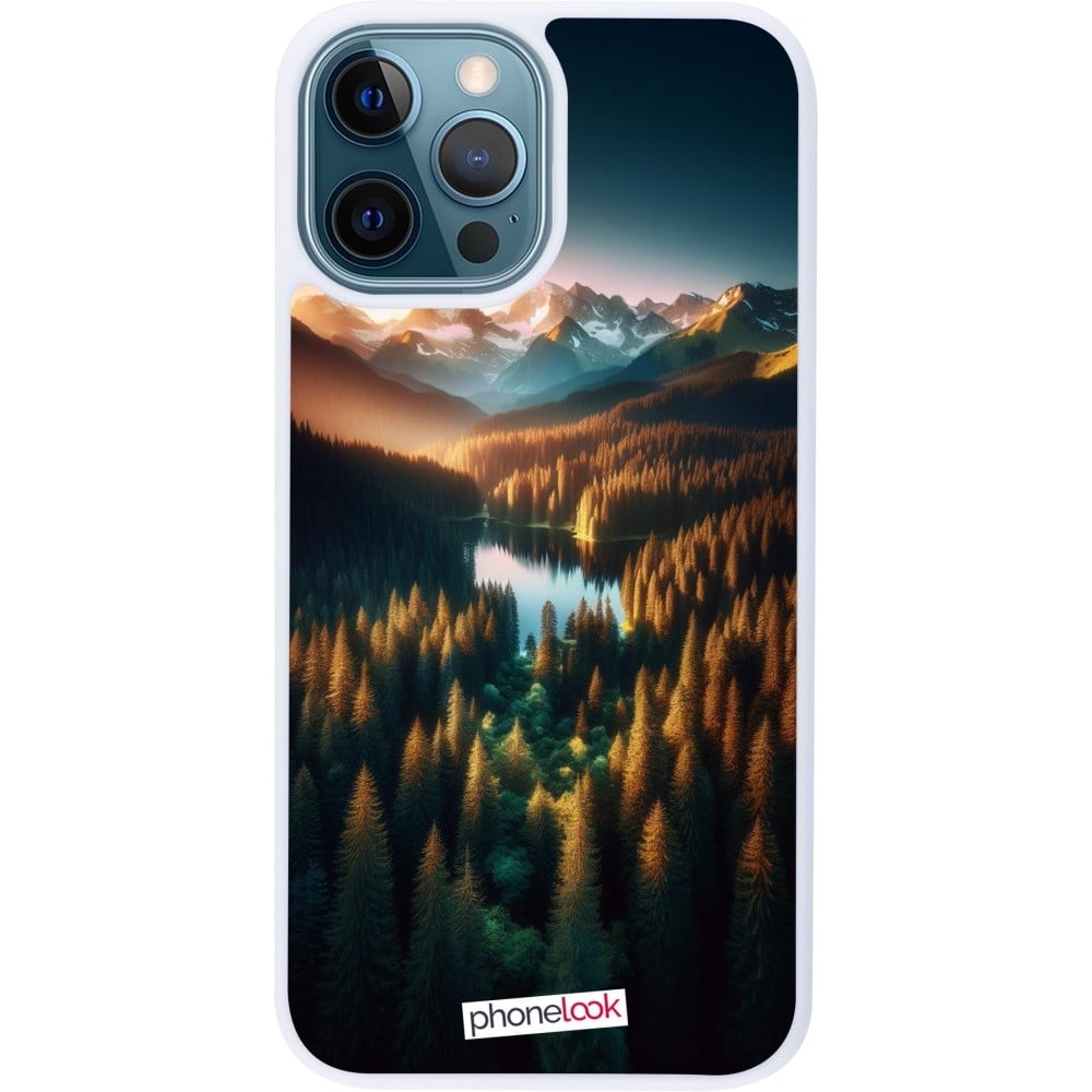 Coque iPhone 12 / 12 Pro - Silicone rigide blanc Sunset Forest Lake