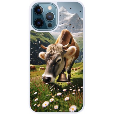 Coque iPhone 12 / 12 Pro - Silicone rigide blanc Vache montagne Valais