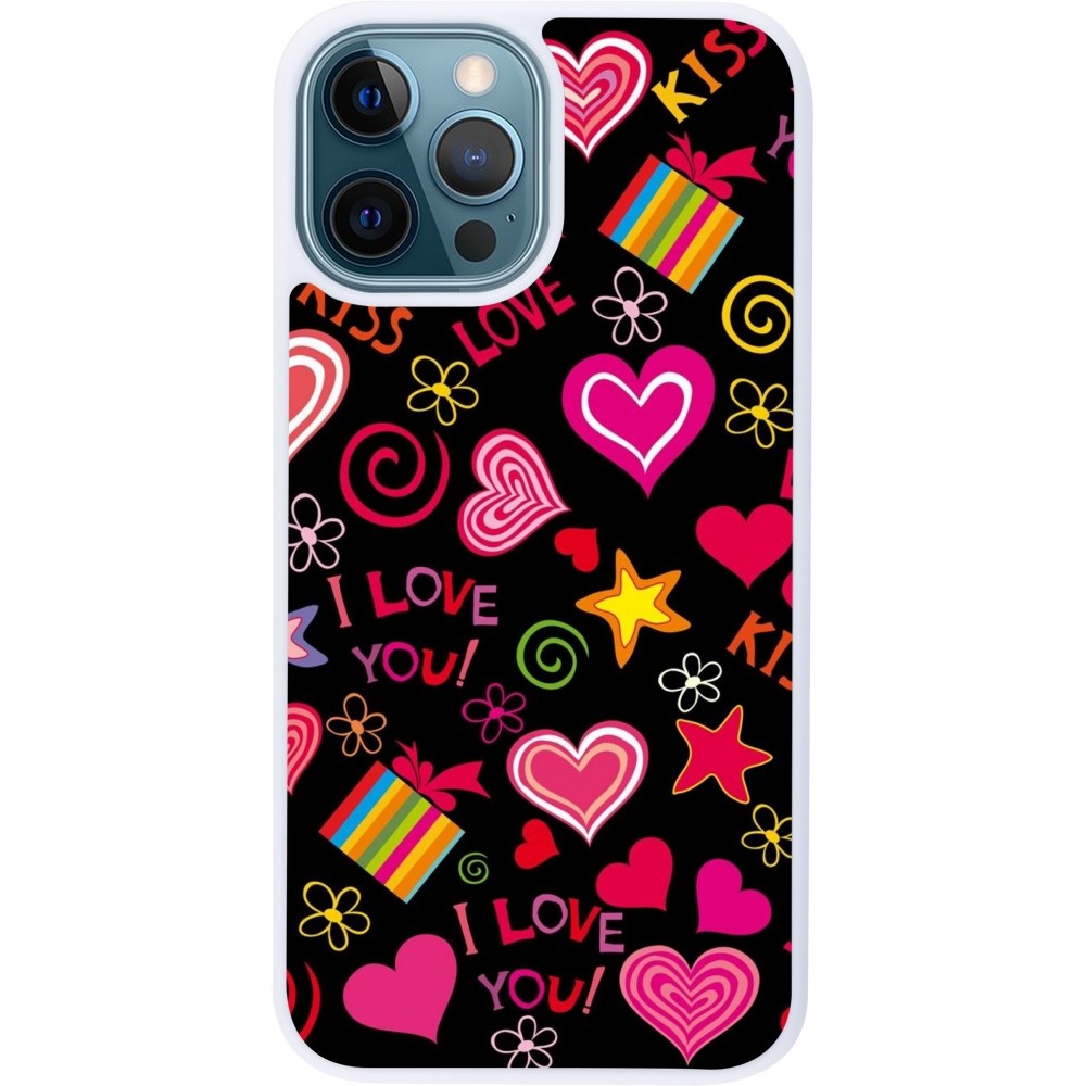 Coque iPhone 12 / 12 Pro - Silicone rigide blanc Valentine 2023 love symbols