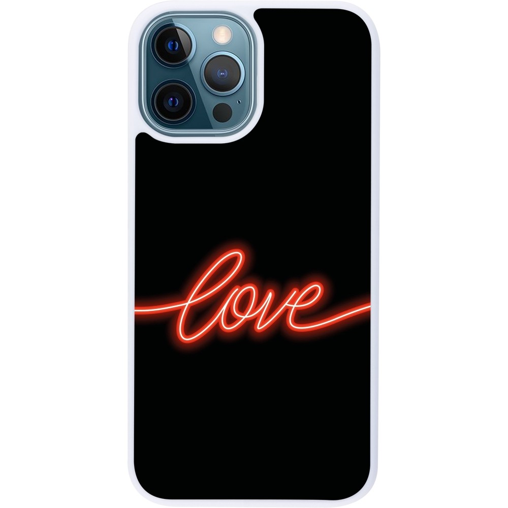 Coque iPhone 12 / 12 Pro - Silicone rigide blanc Valentine 2023 neon love