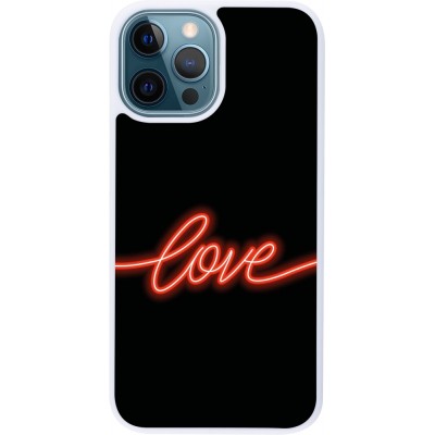 Coque iPhone 12 / 12 Pro - Silicone rigide blanc Valentine 2023 neon love