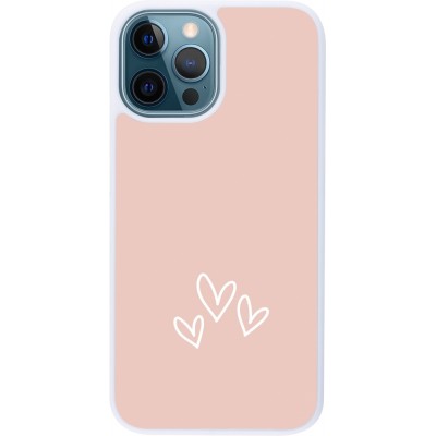 Coque iPhone 12 / 12 Pro - Silicone rigide blanc Valentine 2023 three minimalist hearts