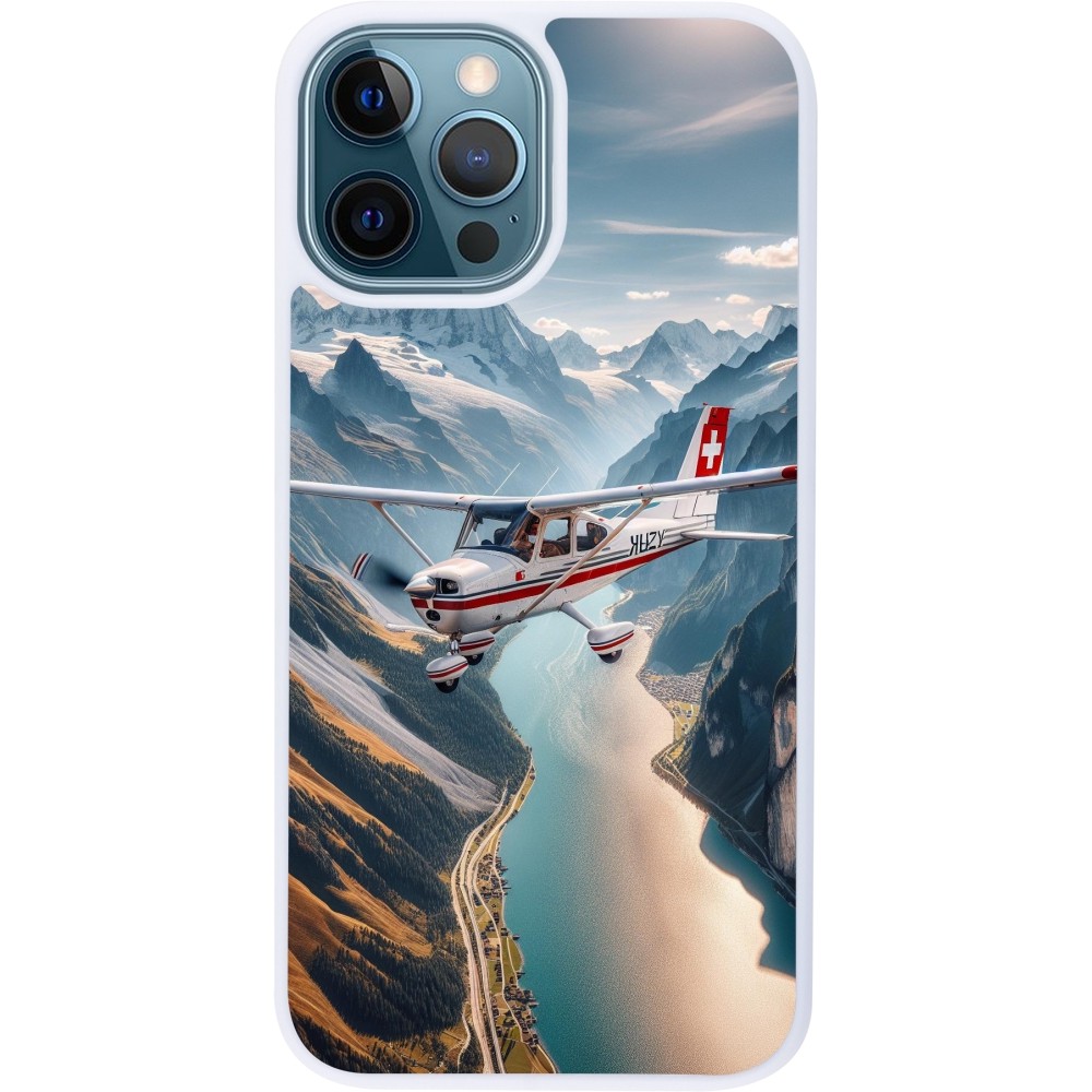 Coque iPhone 12 / 12 Pro - Silicone rigide blanc Vol Alpin Suisse