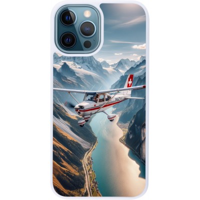 Coque iPhone 12 / 12 Pro - Silicone rigide blanc Vol Alpin Suisse