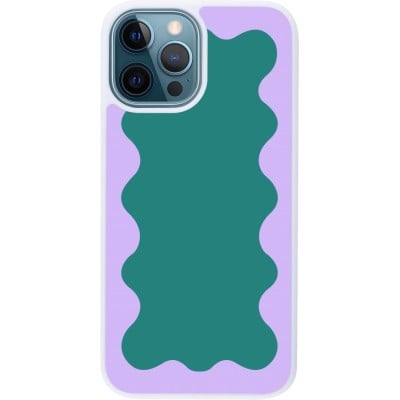 Coque iPhone 12 / 12 Pro - Silicone rigide blanc Wavy Rectangle Green Purple