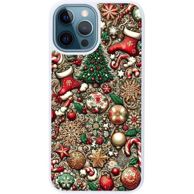 Coque iPhone 12 / 12 Pro - Silicone rigide blanc Noël 2023 micro pattern