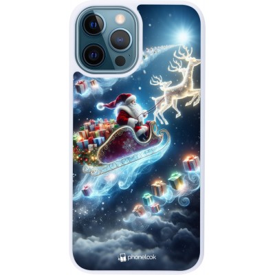 Coque iPhone 12 / 12 Pro - Silicone rigide blanc Noël 2023 Père Noël enchanté