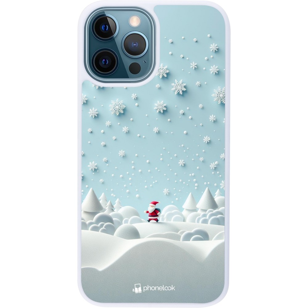 Coque iPhone 12 / 12 Pro - Silicone rigide blanc Noël 2023 Petit Père Flocon