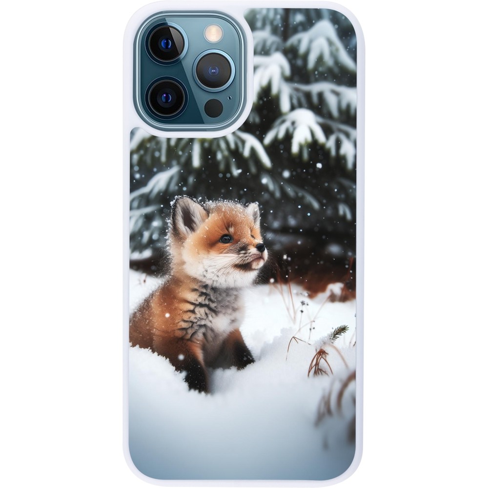 Coque iPhone 12 / 12 Pro - Silicone rigide blanc Noël 2023 Renardeau sapin