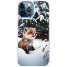 Coque iPhone 12 / 12 Pro - Silicone rigide blanc Noël 2023 Renardeau sapin