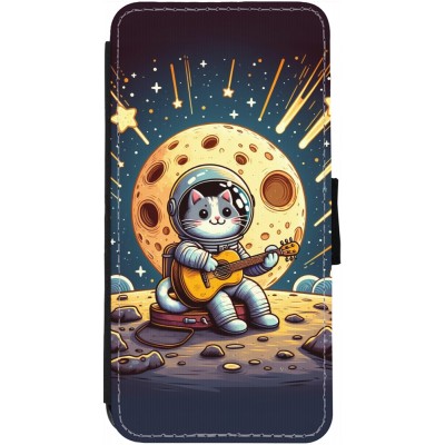 Coque iPhone 12 / 12 Pro - Wallet noir AstroCat RockLune