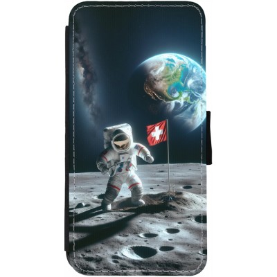 Coque iPhone 12 / 12 Pro - Wallet noir Astro Suisse sur lune