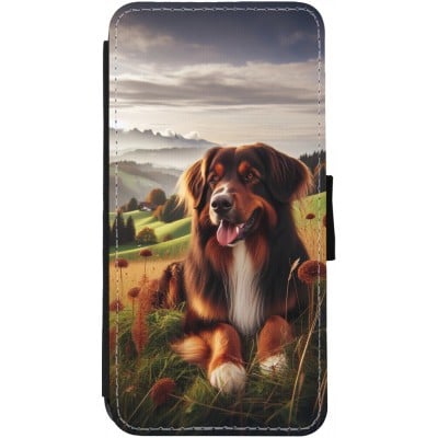 Coque iPhone 12 / 12 Pro - Wallet noir Chien Campagne Suisse