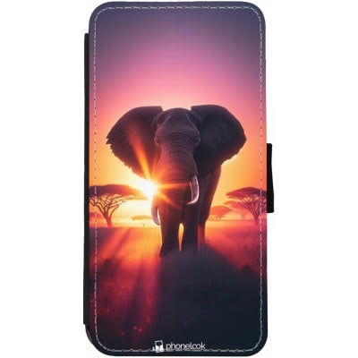 Coque iPhone 12 / 12 Pro - Wallet noir Elephant Sunrise Beauty