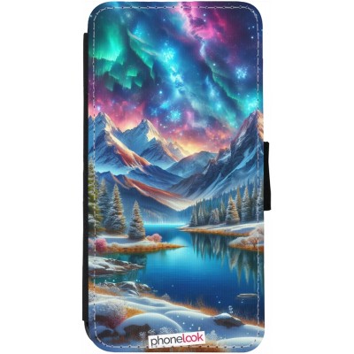 Coque iPhone 12 / 12 Pro - Wallet noir Fantasy Mountain Lake Sky Stars