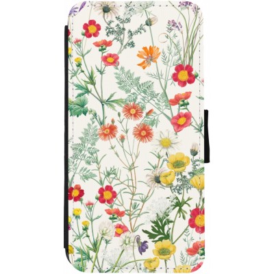 Coque iPhone 12 / 12 Pro - Wallet noir Flora Botanical Wildlife