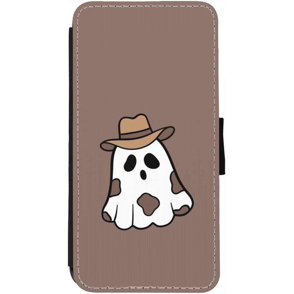 Coque iPhone 12 / 12 Pro - Wallet noir Halloween 2024 cowboy ghost