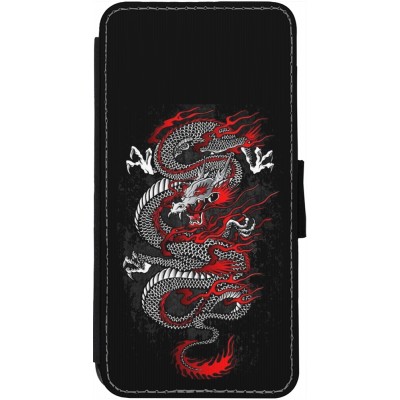 Coque iPhone 12 / 12 Pro - Wallet noir Japanese style Dragon Tattoo Red Black