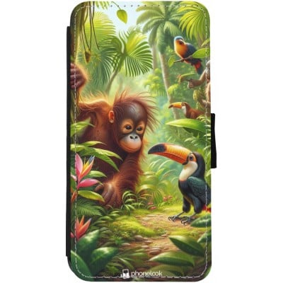 Coque iPhone 12 / 12 Pro - Wallet noir Jungle Tropicale Tayrona